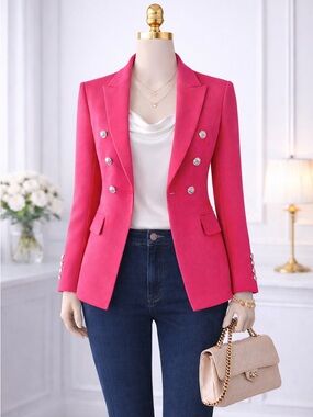 💖 POLISHED, STANDOUT - WHBM Pink Double-Breasted Blazer – Size 6 (NWOT)